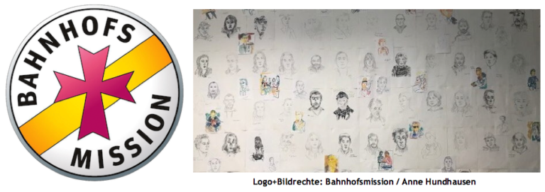 Logo + Bild Menschen Bahnhofsmission / Bildrechte: Bahnhofsmission Aschaffenburg / Anne Hundhausen